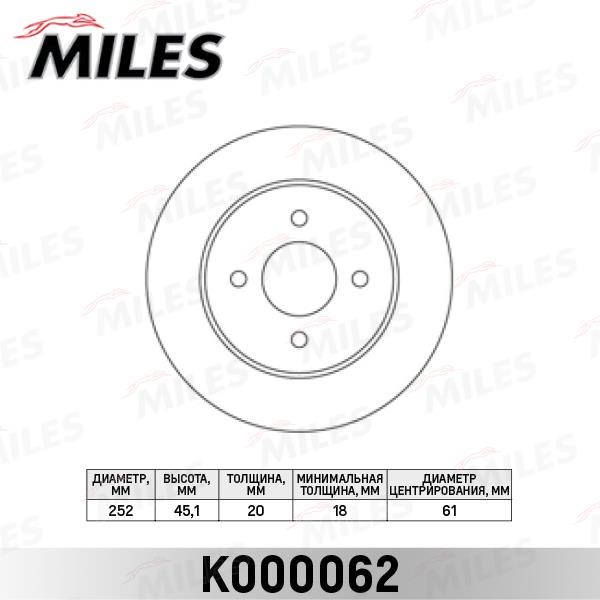 Miles K000062 Front brake disc ventilated K000062: Buy near me in Poland at 2407.PL - Good price!