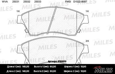 Miles E100013 Disc brake pad set E100013: Buy near me in Poland at 2407.PL - Good price!