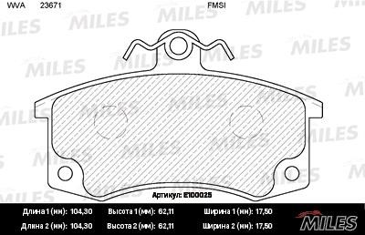 Miles E100025 Disc brake pad set E100025: Buy near me at 2407.PL in Poland at an Affordable price!