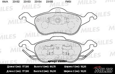 Miles E100027 Disc brake pad set E100027: Buy near me in Poland at 2407.PL - Good price!