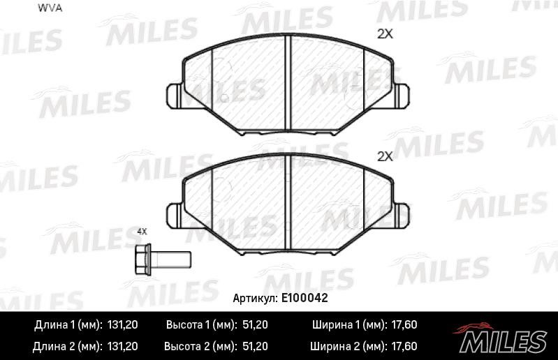 Miles E100042 Disc brake pad set E100042: Buy near me in Poland at 2407.PL - Good price!
