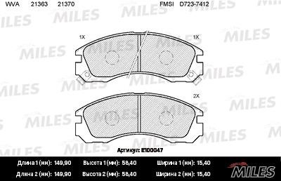 Miles E100047 Disc brake pad set E100047: Buy near me in Poland at 2407.PL - Good price!