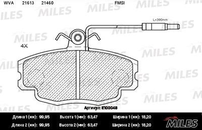 Miles E100048 Disc brake pad set E100048: Buy near me in Poland at 2407.PL - Good price!