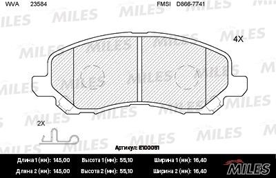 Miles E100051 Disc brake pad set E100051: Buy near me in Poland at 2407.PL - Good price!