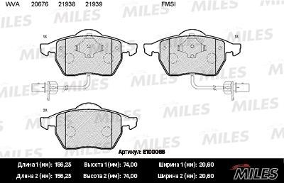 Miles E100068 Disc brake pad set E100068: Buy near me in Poland at 2407.PL - Good price!