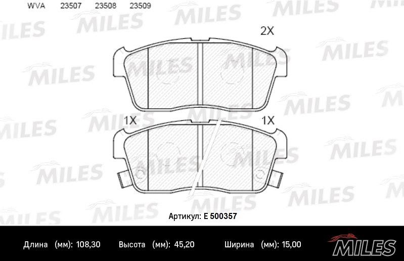Miles E500357 Brake Pad Set, disc brake E500357: Buy near me in Poland at 2407.PL - Good price!