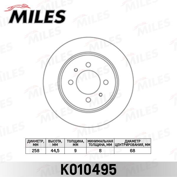 Miles K010495 Rear brake disc, non-ventilated K010495: Buy near me in Poland at 2407.PL - Good price!