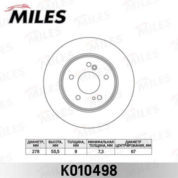 Miles K010498 Rear brake disc, non-ventilated K010498: Buy near me in Poland at 2407.PL - Good price!