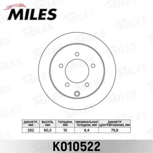 Miles K010522 Rear brake disc, non-ventilated K010522: Buy near me in Poland at 2407.PL - Good price!