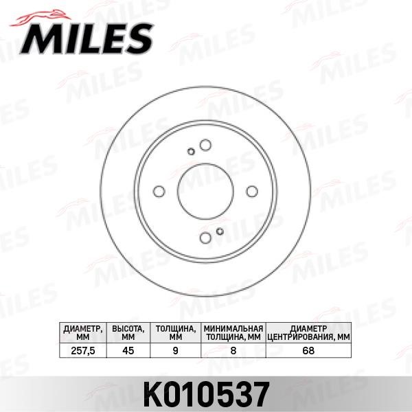 Miles K010537 Rear brake disc, non-ventilated K010537: Buy near me in Poland at 2407.PL - Good price!