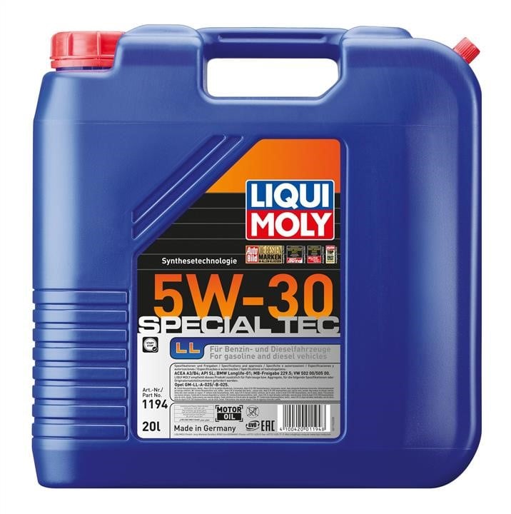 Liqui Moly 1194 Engine oil Liqui Moly Special Tec LL 5W-30, 20L 1194: Buy near me at 2407.PL in Poland at an Affordable price!