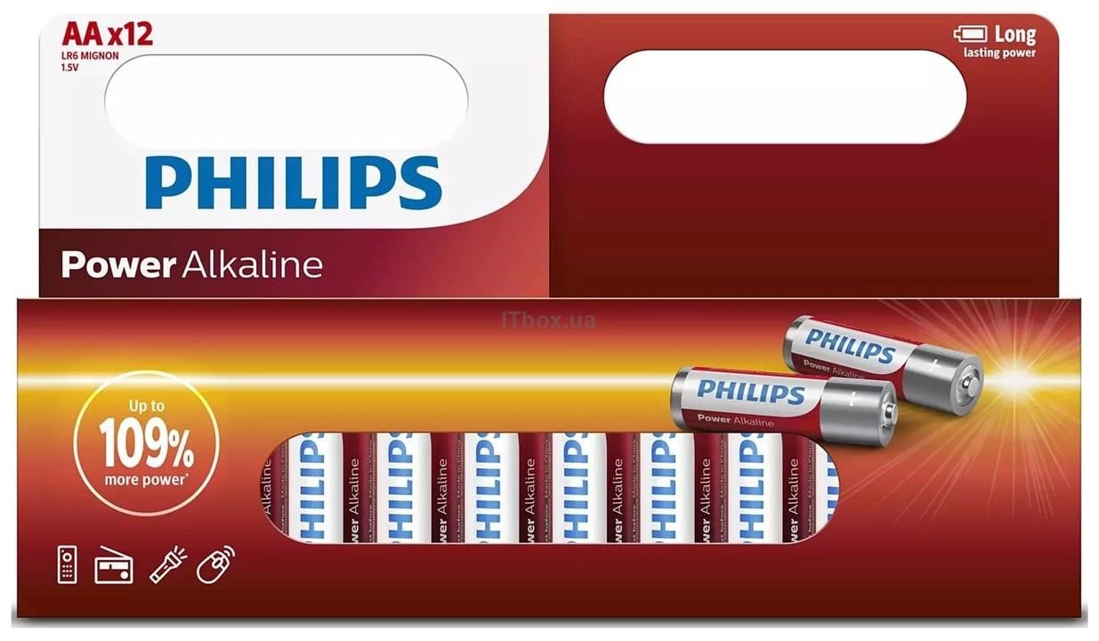 Philips LR6P12W/10 Батарейка Philips AA Power Alkaline 1.5V, упаковка 12 шт. LR6P12W10: Отличная цена - Купить в Польше на 2407.PL!