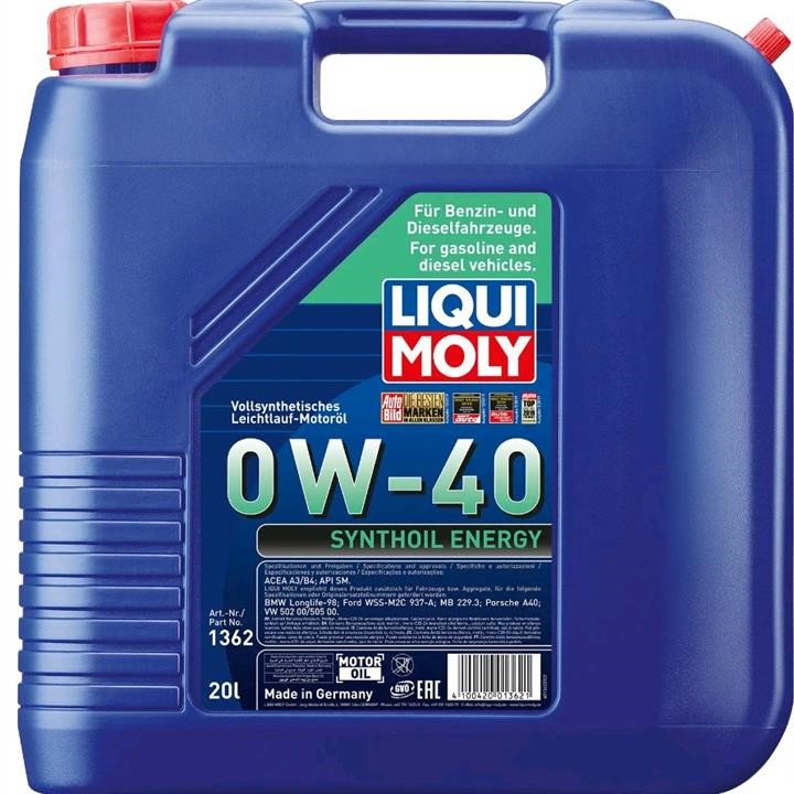 Liqui Moly 1362 Engine oil Liqui Moly Synthoil Energy 0W-40, 20L 1362: Buy near me in Poland at 2407.PL - Good price!