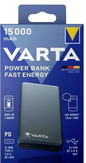 Varta 57982101111 Універсальна літієва батарея Power Bank Fast Energy 15000 mAh, сіра 57982101111: Приваблива ціна - Купити у Польщі на 2407.PL!