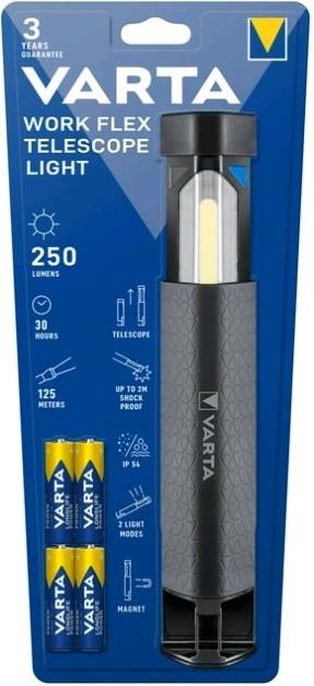 Varta 18646101421 Work Flex Telescope Light, IP54, up to 250 lumens, up to 125 meters, 2 modes 18646101421: Buy near me in Poland at 2407.PL - Good price!