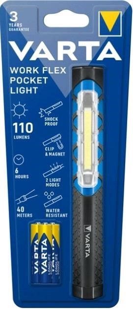 Varta 17647101421 Work Flex Pocket Light, IP54, up to 110 lumens, up to 40 meters, 2 modes, magnet 17647101421: Buy near me in Poland at 2407.PL - Good price!