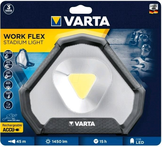 Varta 18647101401 Work Flex Stadium, IP54, up to 1450 lumens, up to 45 meters, 3 modes 18647101401: Buy near me in Poland at 2407.PL - Good price!