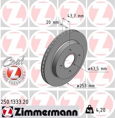 Otto Zimmermann 250.1333.00 Brake disc 250133300: Buy near me in Poland at 2407.PL - Good price!