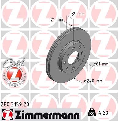 Otto Zimmermann 280.3159.00 Brake disc 280315900: Buy near me in Poland at 2407.PL - Good price!