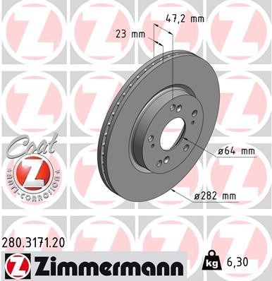 Otto Zimmermann 280.3171.00 Тормозной диск передний вентилируемый 280317100: Отличная цена - Купить в Польше на 2407.PL!