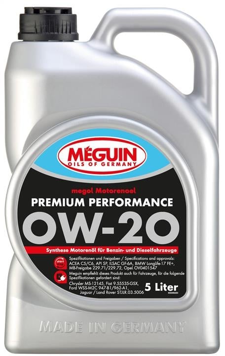 Meguin 33073 Engine oil Meguin Premium Performance 0W-20, 4L 33073: Buy near me in Poland at 2407.PL - Good price!