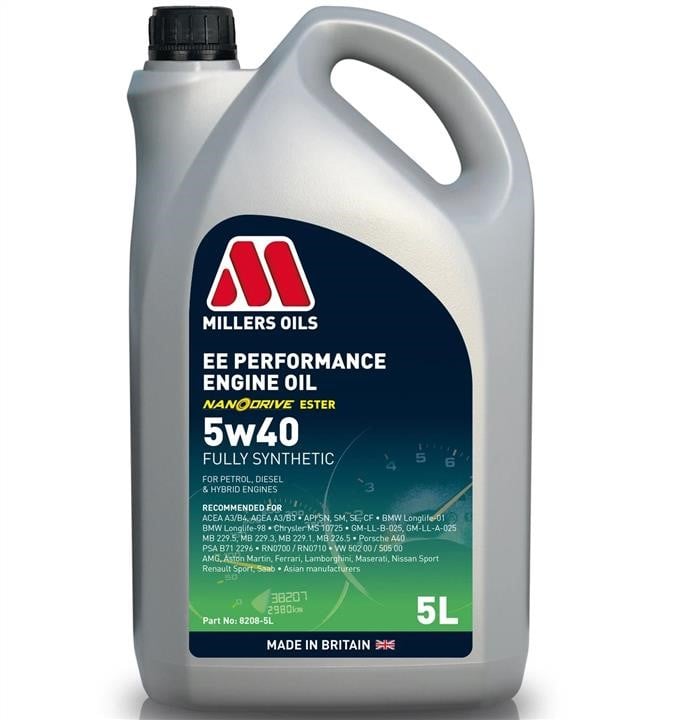 Millers Oils 8208-5 Engine oil Millers Oils EE Performance 5W-40, 5L 82085: Buy near me at 2407.PL in Poland at an Affordable price!