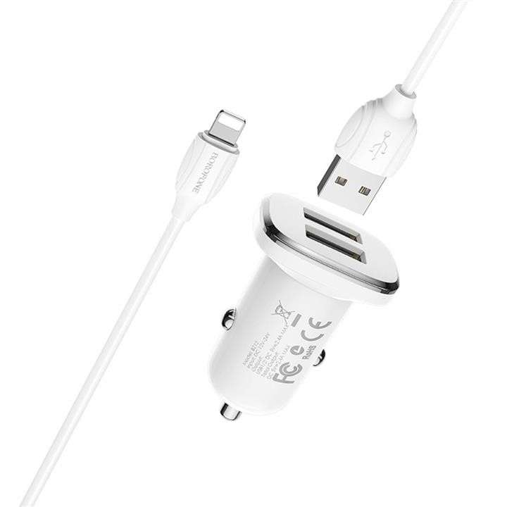 Borofone BZ12L USB зарядка для авто Borofone BZ12 double port in-car charger set with Lightning White BZ12L: Отличная цена - Купить в Польше на 2407.PL!