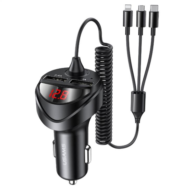 Usams CC119TC01 Usams US-CC119 C22 3.4A Dual USB Car Charger With 3IN1 Spring Cable Black CC119TC01: Buy near me in Poland at 2407.PL - Good price!