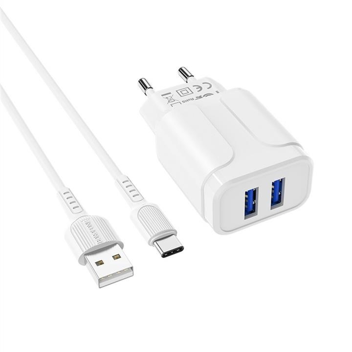 Borofone BA37ACW Mains charger Borofone BA37A Speedy dual port charger(Type-C) White BA37ACW: Buy near me in Poland at 2407.PL - Good price!