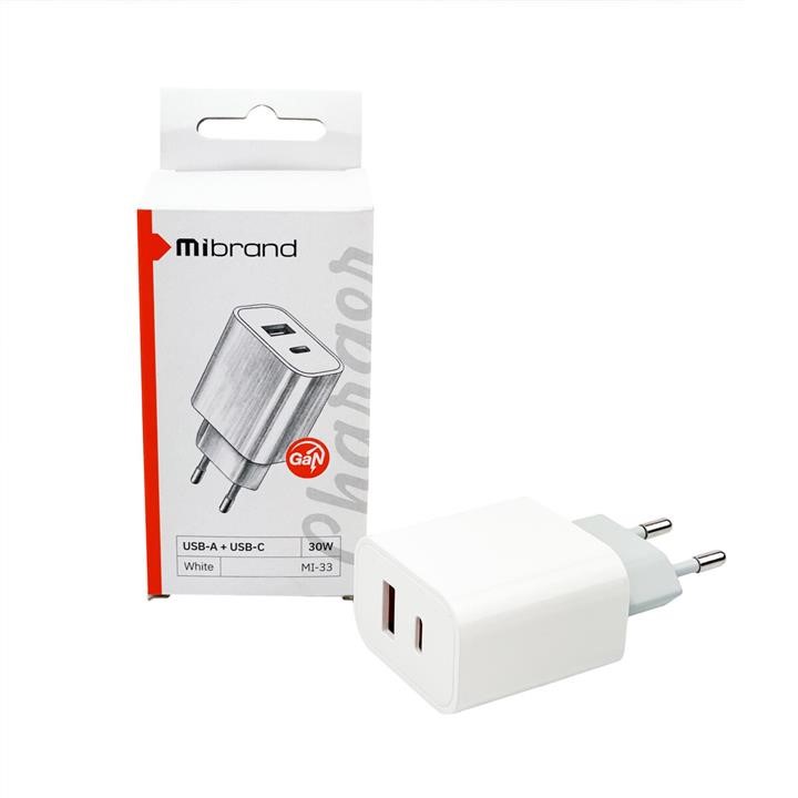 Мережевий зарядний пристрій Mibrand MI-33 GaN 30W Travel Charger USB-A + USB-C White Mibrand MIWC&#x2F;33UCW