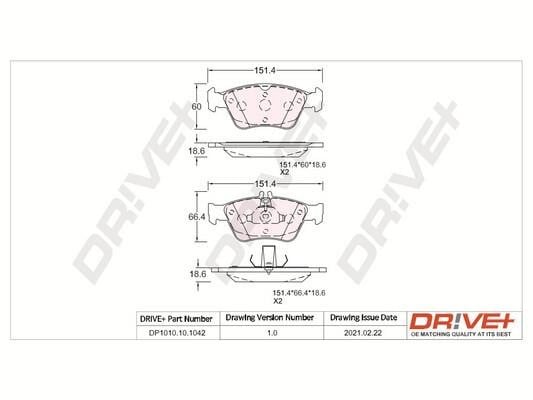 Dr!ve+ DP1010.10.1042 Front disc brake pads, set DP1010101042: Buy near me in Poland at 2407.PL - Good price!