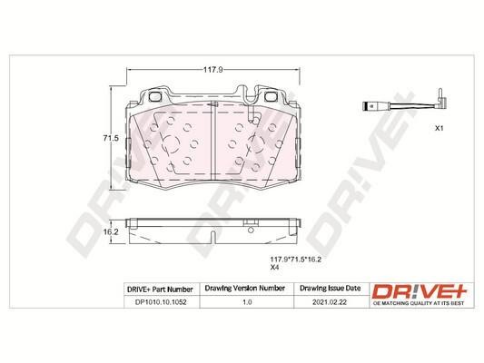 Dr!ve+ DP1010.10.1052 Front disc brake pads, set DP1010101052: Buy near me in Poland at 2407.PL - Good price!
