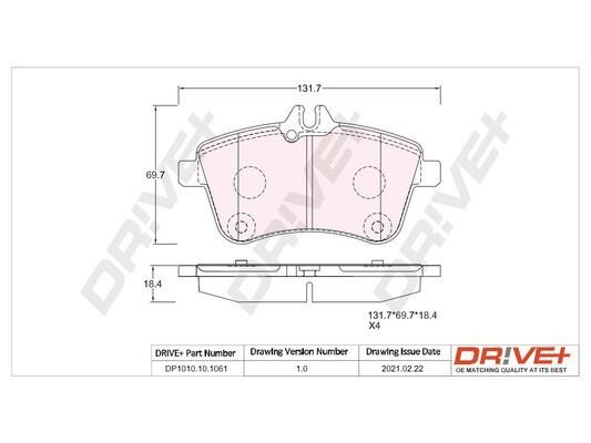 Dr!ve+ DP1010.10.1061 Front disc brake pads, set DP1010101061: Buy near me in Poland at 2407.PL - Good price!