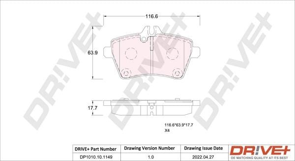 Dr!ve+ DP1010.10.1149 Brake Pad Set, disc brake DP1010101149: Buy near me in Poland at 2407.PL - Good price!