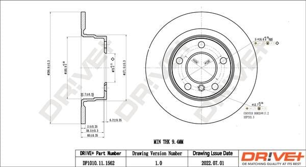 Dr!ve+ DP1010.11.1563 Rear brake disc, non-ventilated DP1010111563: Buy near me in Poland at 2407.PL - Good price!