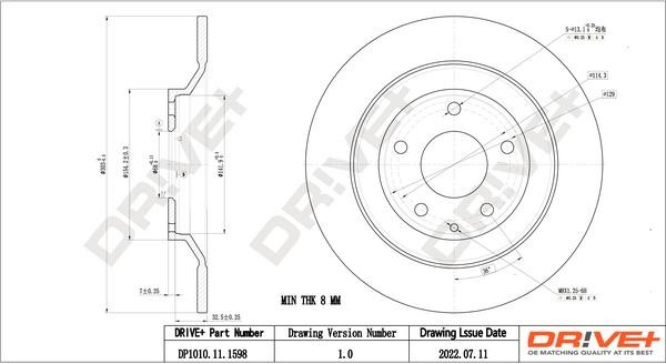 Dr!ve+ DP1010.11.1598 Rear brake disc, non-ventilated DP1010111598: Buy near me in Poland at 2407.PL - Good price!