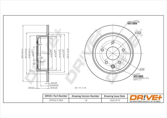 Dr!ve+ DP1010.11.1602 Rear brake disc, non-ventilated DP1010111602: Buy near me in Poland at 2407.PL - Good price!