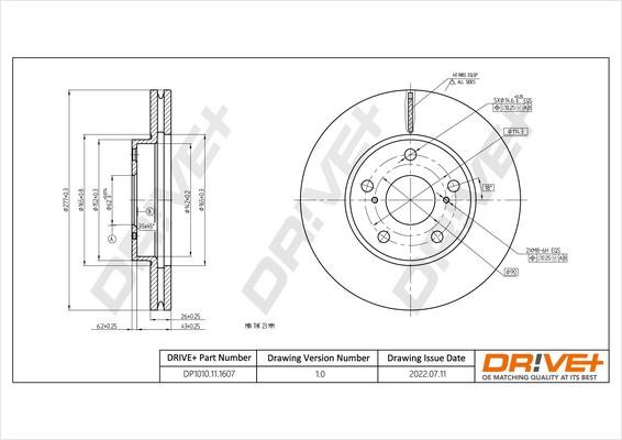 Dr!ve+ DP1010.11.1607 Тормозной диск передний вентилируемый DP1010111607: Отличная цена - Купить в Польше на 2407.PL!
