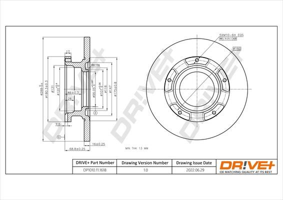 Dr!ve+ DP1010.11.1618 Rear brake disc, non-ventilated DP1010111618: Buy near me in Poland at 2407.PL - Good price!