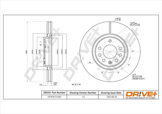 Dr!ve+ DP1010.11.0361 Front brake disc ventilated DP1010110361: Buy near me in Poland at 2407.PL - Good price!