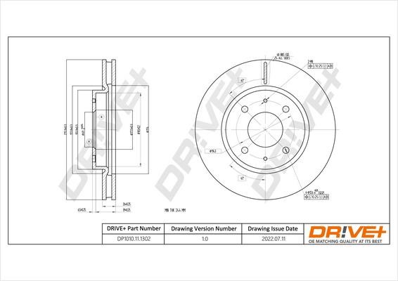 Dr!ve+ DP1010.11.1302 Front brake disc ventilated DP1010111302: Buy near me in Poland at 2407.PL - Good price!
