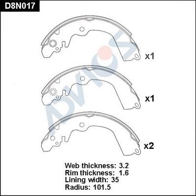 Advics D8N017 Brake shoe set D8N017: Buy near me at 2407.PL in Poland at an Affordable price!