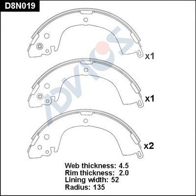 Advics D8N019 Brake shoe set D8N019: Buy near me at 2407.PL in Poland at an Affordable price!