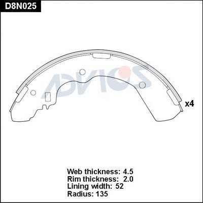 Advics D8N025 Brake shoe set D8N025: Buy near me at 2407.PL in Poland at an Affordable price!
