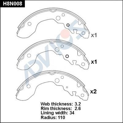 Advics H8N008 Brake shoe set H8N008: Buy near me at 2407.PL in Poland at an Affordable price!