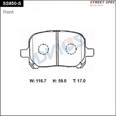Advics SS850-S Brake Pad Set, disc brake SS850S: Buy near me in Poland at 2407.PL - Good price!