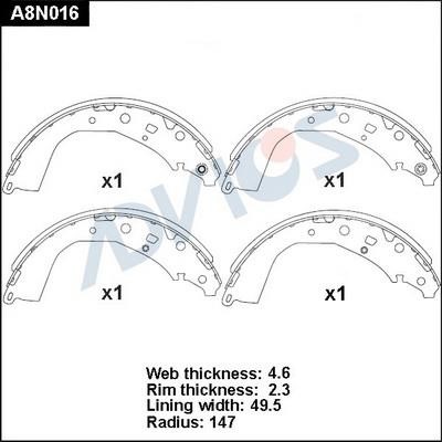 Advics A8N016 Brake shoe set A8N016: Buy near me at 2407.PL in Poland at an Affordable price!