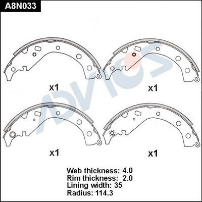 Advics A8N033 Brake shoe set A8N033: Buy near me at 2407.PL in Poland at an Affordable price!