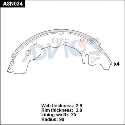 Advics A8N034 Brake shoe set A8N034: Buy near me at 2407.PL in Poland at an Affordable price!