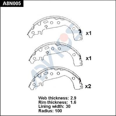 Advics A8N005 Brake shoe set A8N005: Buy near me at 2407.PL in Poland at an Affordable price!
